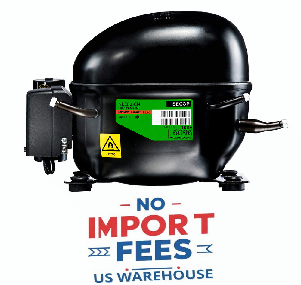 Secop NLE8.8CN R290 Refrigeration Compressor 3125 BTU MBP 115V 60 Hz 1/2HP