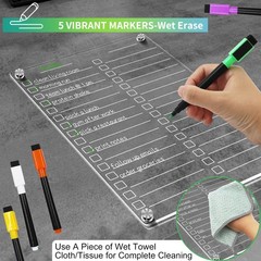 Acrylic Magnetic Dry Erase Board for Fridge, 12″X8″ Clear Magnetic to Do List…
