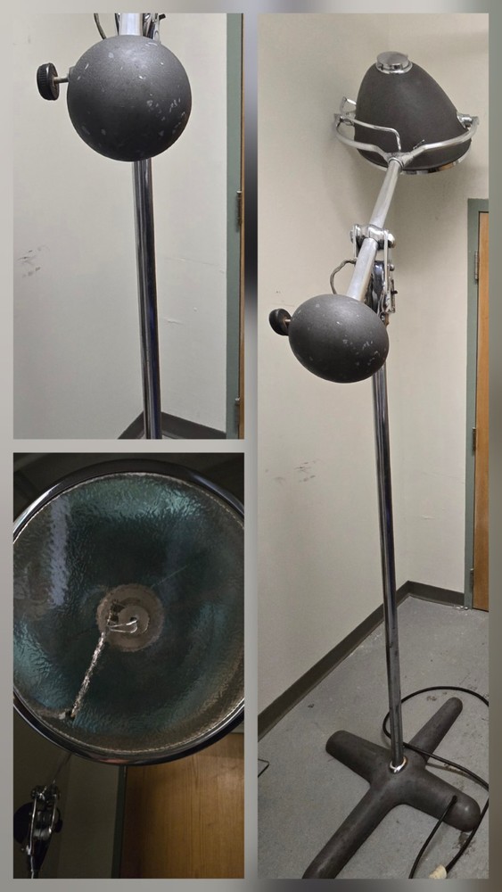 Large 9′ Antique Industrial Surgical Light Chrome & Gray In Original Condition