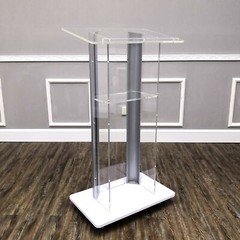 Clear Acrylic Plexiglass Podium Steel Sides Church Pulpit School Lectern Funeral