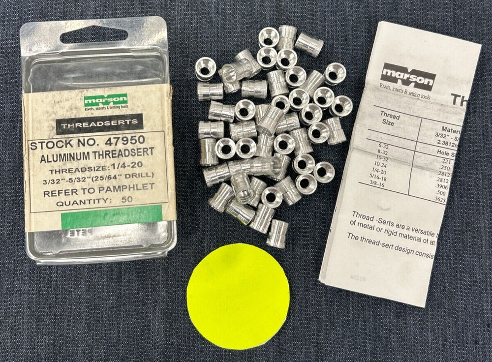 MARSON ALUMINUM THREADSERT PART NO: 47950 SIZE: 1/4-20 PACKAGE OF 50