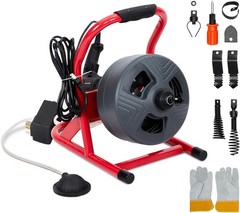 Professional 50ft Manual Drain Cleaner Machine – for 3/4″ to 3″ Pipes, 6 Cutters