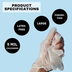 1000 Medical Exam Vinyl Powder-Free Disposable Gloves Size: Large 5 Mil Thick