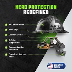 Carbon Fiber Full Brim Hard Hat,Safety/Construction Helmet w/ 6 Point Suspension