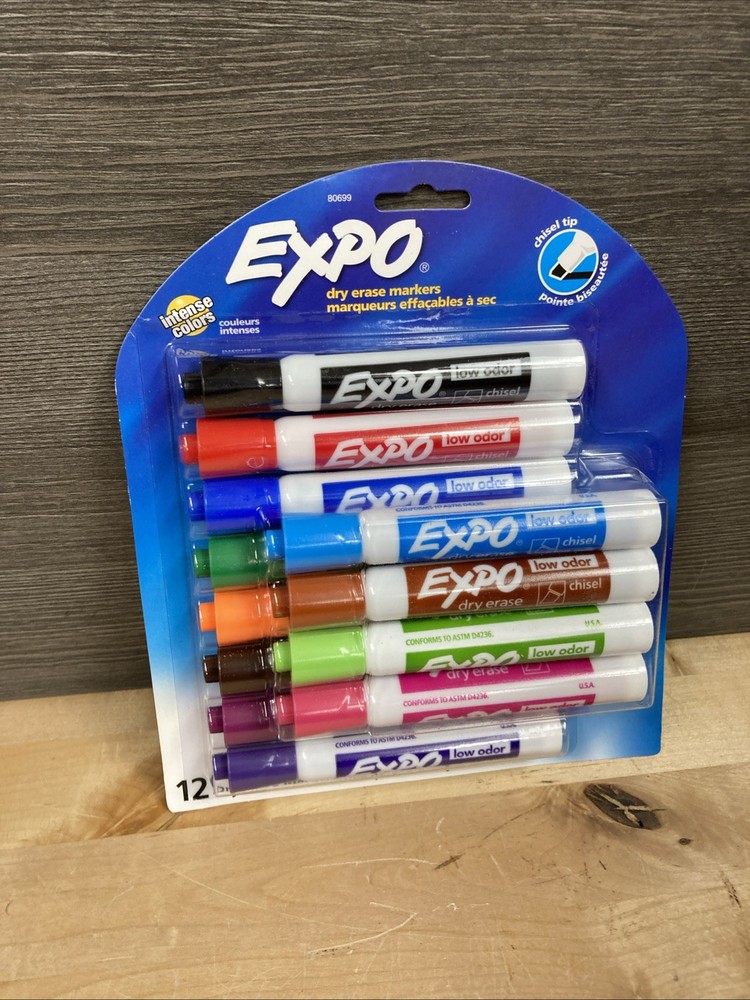 EXPO Assorted COLOR 12 Count , Low Odor Dry Erase Markers Chisel Tip New