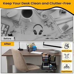 6-in-1 Clamp On Desk Organizer with Cup Holder & 360Â° Rotating Under Desk Dra