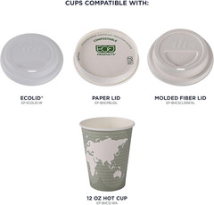 Compostable Disposable World Art 12Oz Large Coffee Cups, Case of 1000, Renewable