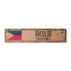 BACOLOD PHILIPPINES Vintage Street Sign Filipino flag city country road rustic