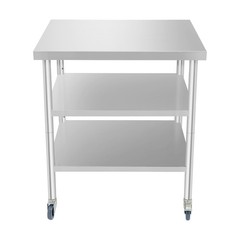 24x30x35 in Tool Bench 3 Tiers Garage Workbench, Silver Work Table With Casters