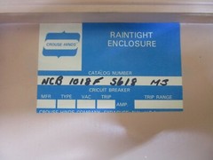 CROUSE-HINDS NCB 1018F 5618 M3 ELECTRICAL CIRCUIT BREAKER ENCLOSURE 100A FRAME