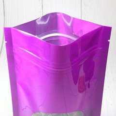 Reclosable Zipper Purple Mylar Foil Stand Up Freeze Dried Candy Window Bag Pouch