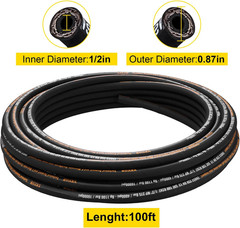 Flexible Hydraulic Hose – 1/2 x 100 ft 4000 PSI Rubber with 2 Wire Braid …