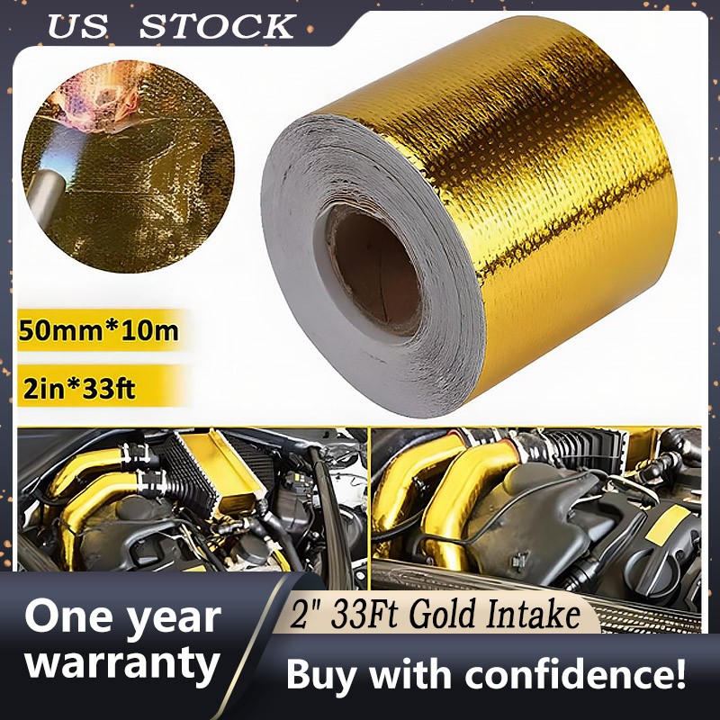 2″ 33FT Gold Intake Heat Reflective Tape Wrap Self Adhesive High Temperature