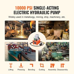 VEVOR Electric Hydraulic Pump Single Acting Oil Pump 10000 PSI 8L Solenoid Valve
