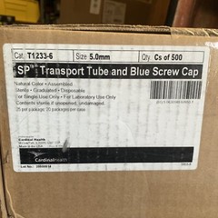 (500Pack) Cardinal Health T1233-6 SP 5.0mm Transport Tube Blue Screw Cap Sterile