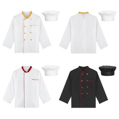 Men&Women Long Sleeve Double-Breasted Uniform with Hat Kitchen Chef Jacket