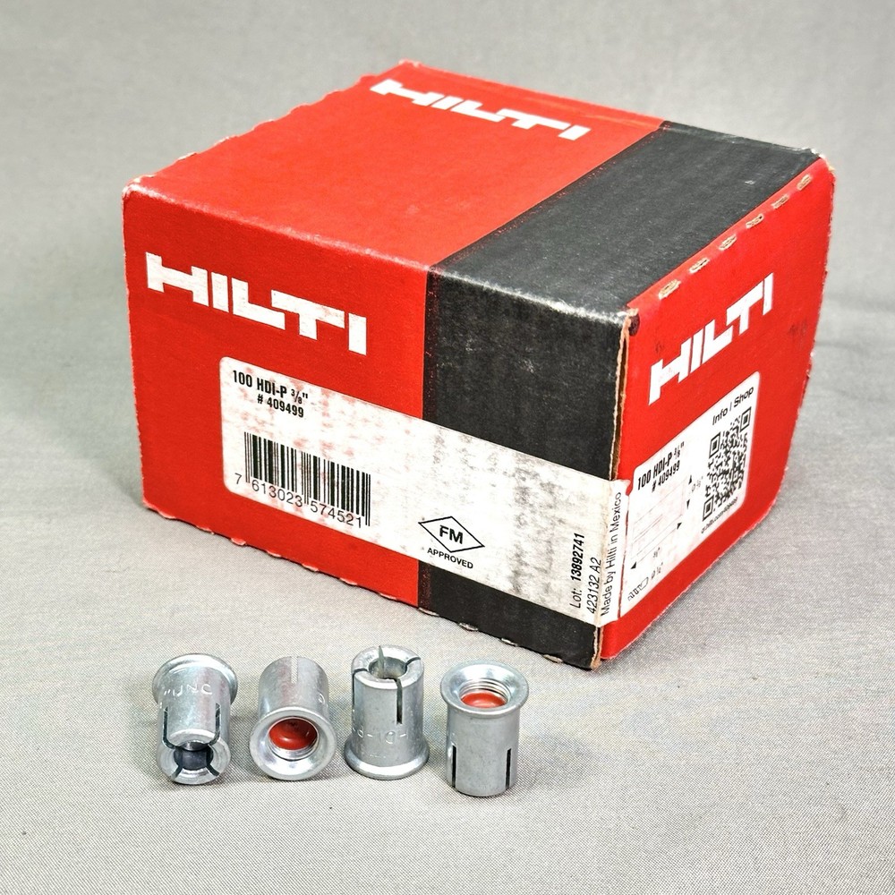100 Pcs Hilti HDI-P 3/8” Drop-In Flush Anchors #409499 – FM Approved New Boxes