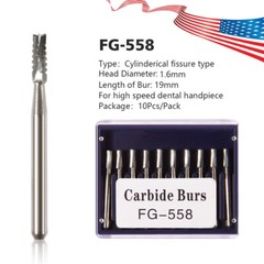 Dental Midwest FG #558 Straight Fissure Crosscut Carbide Burs 50Pk