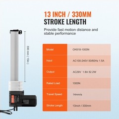 VEVOR LINEAR ACTUATOR KIT, 13″ HIGH SPEED 0.55″/S LINEAR MOTION – BLACK/SILVER