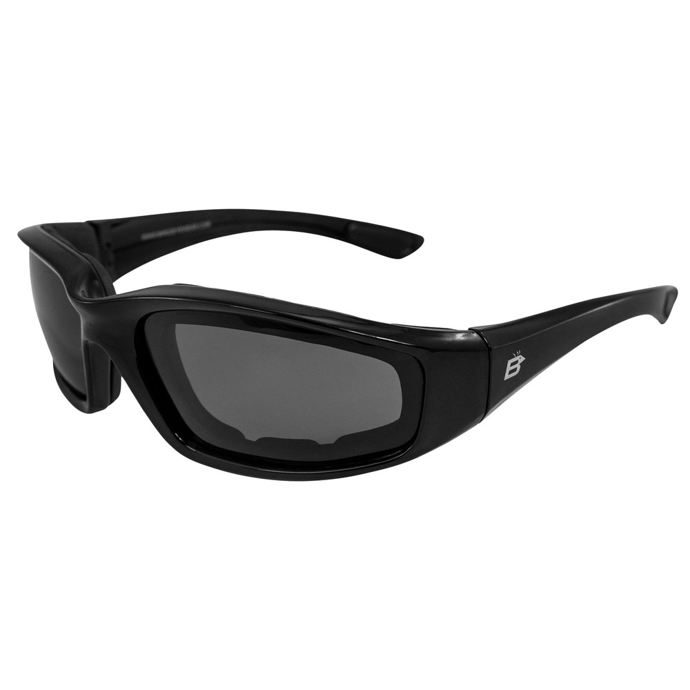 Birdz Eyewear Oriole Padded Motorcycle Glasses Black Frame Polarized Smoke Lens
