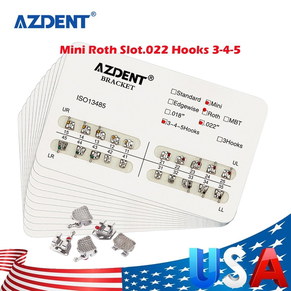 10 kits AZDENT Dental Brackets Braces Orthodontic Mini Roth0.022″ Hooks 3-4-5