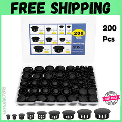 200Pcs 9 Sizes Nylon Plastic Hole Plugs Black Round Hole, Flush Type Panel