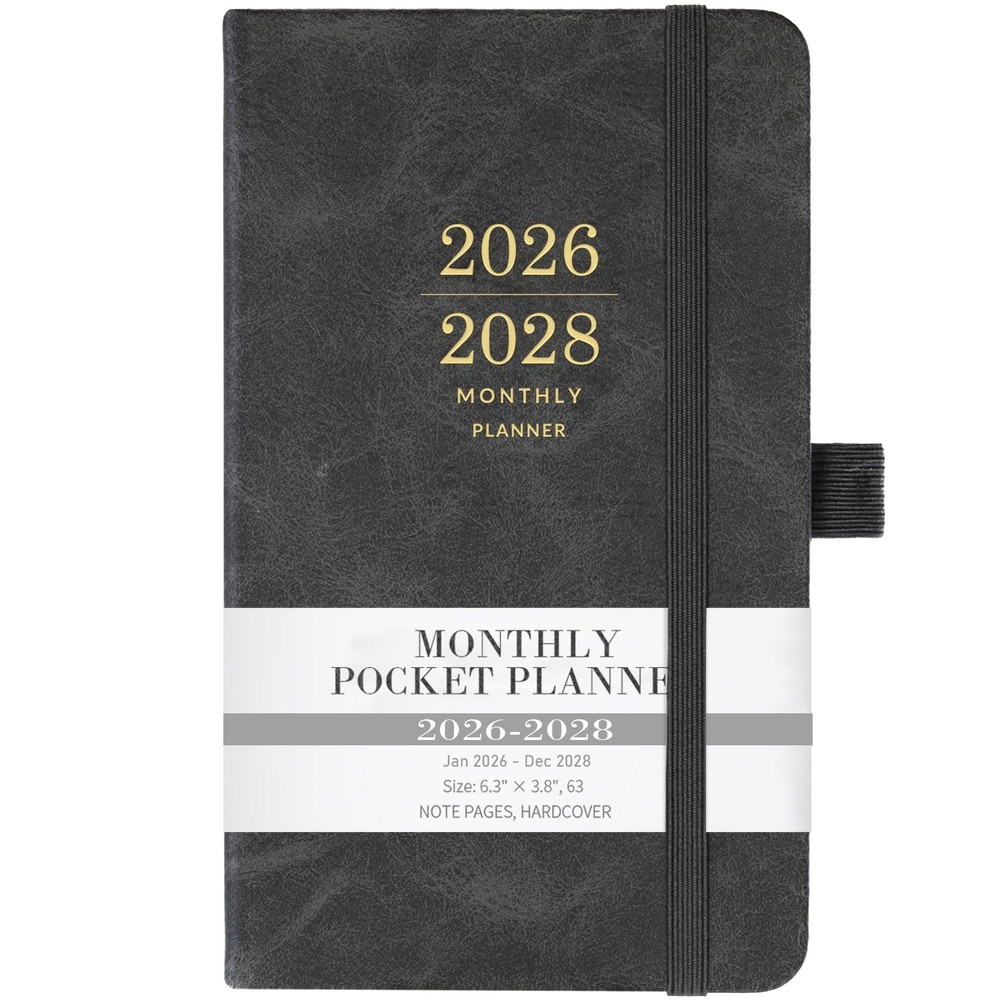 3 Year Pocket Calendar 2026-2028 Monthly Planner for Purse w/ Leather Hard Cover