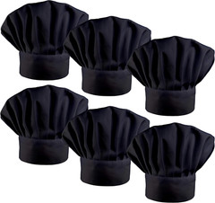 6 Pack Chef Hat Set Elastic Baker Kitchen Catering Cooking Chefs Hats
