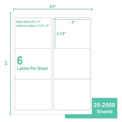 150-12000 Address Shipping Labels 4″ x 3 1/3″ For Laser & Inkjet Printers 6-UP