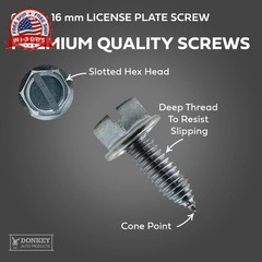License Plate Screws – Slotted Hex Head – Metric – 6mm x 16mm – For Vehicles (10
