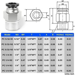 Pneumatic 3/8″ OD Tube x 1/4 NPT Male Connector Air Push to Connect Fitting 5Pcs