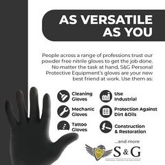 S&G Black Nitrile Gloves Latex Powder Free 5 Mil 2x100pcs 1000pcs M/L/XL