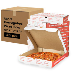 Karat Corrugated Pizza Box, 12”x12”x2”, Generic Print – 50 pcs, FP-PBF12WG