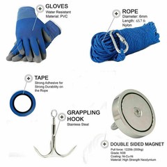 1100lbs Fishing Magnet Kit Pull Force Strong Neodymium Hook Rope Carabiner Glove