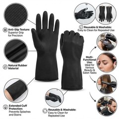 VOVOH 2Pcs Hair Dye Gloves, Black Reusable Rubber Gloves, Professional Hair C…
