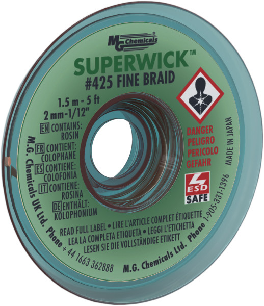 MG Chemicals 425 (#3) 5 Foot Length of 0.080″ (2.0mm) Width Braid Solder Wick