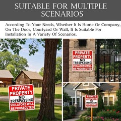 4 Pack Large No Trespassing Signs Private Property, 9.5 Inch x 9.5 Inch Private