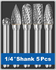5x Carbide Burr Set 1/4″ Shank with Case – 8mm Rotary Bits for Metal Wood Stone