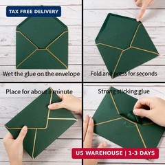 50 Pack A7 Envelopes Dark Green 5 x 7 Self-Adhesive V Flap Envelopes with Gold B