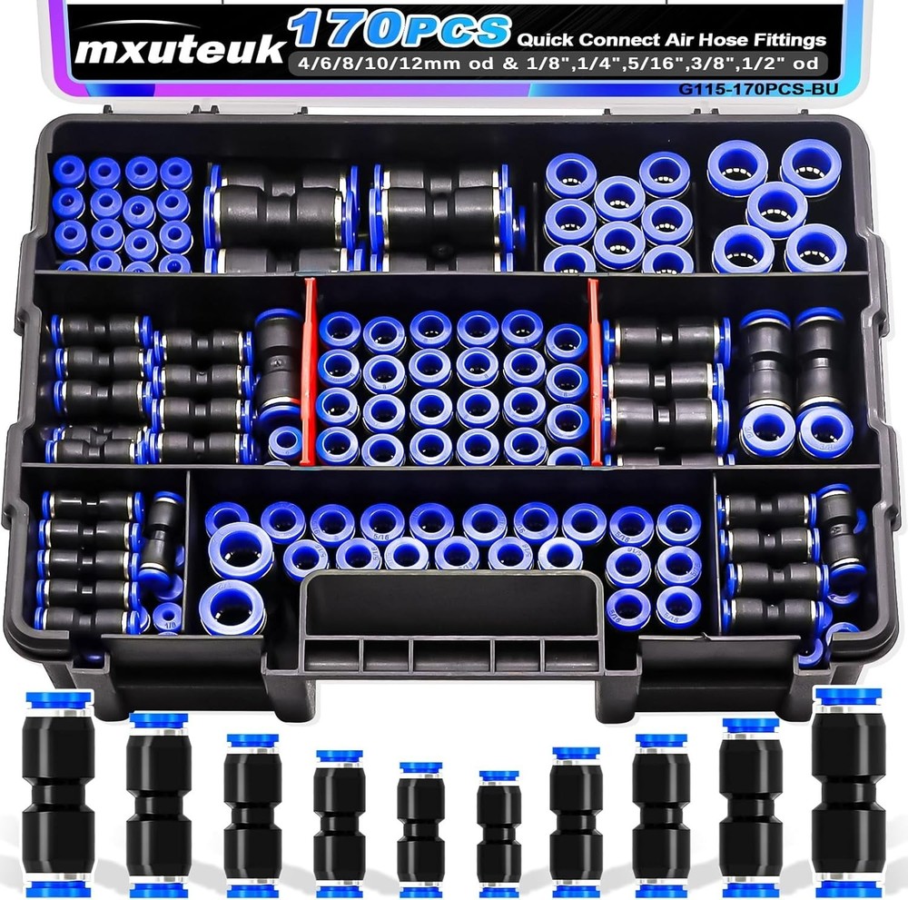 170PCS Quick Connect Air Hose Fittings,1/8 1/4 5/16 3/8 1/2 inch & 4/6/8/10/12mm