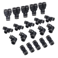 Push to Connect Fittings Air Line Pneumatic Fittings Kit Fits 1/4 Inch OD 20 Pcs