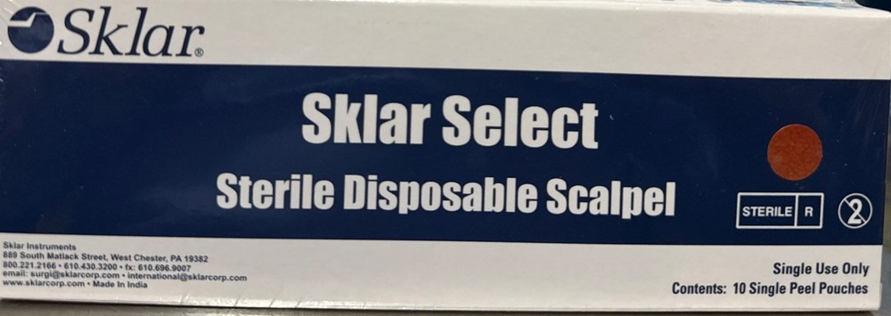 STERILE DISPOSABLE SCALPELS #10 – 10/BOX, SINGLE USE, 2024-04EXPIRATION.