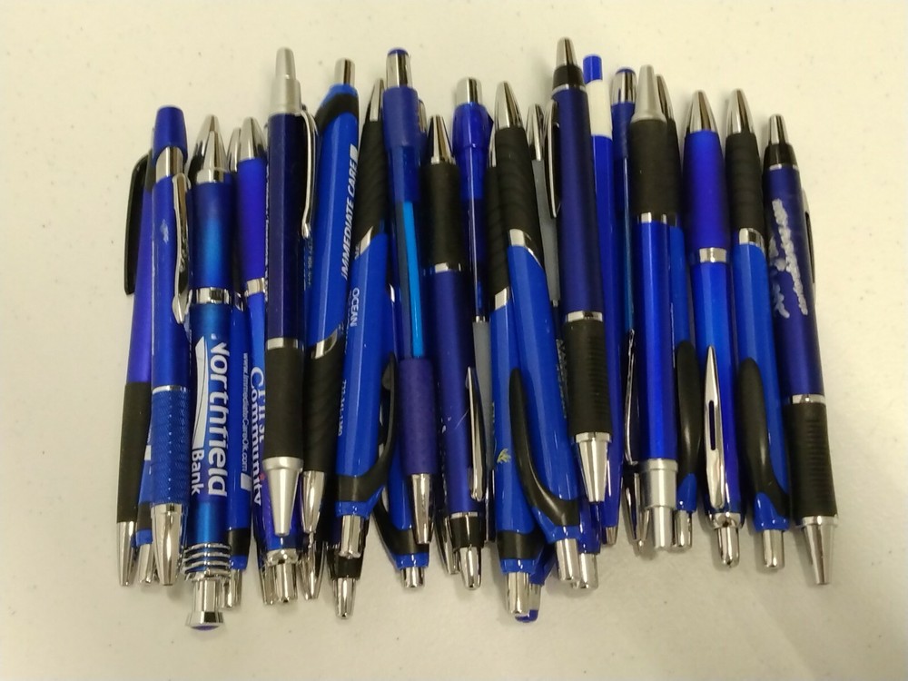 30ct Mixed Lot Misprint Retractable Click Pens: ROYAL/ DARK BLUE/ NAVY