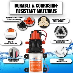 SEAFLO 22-Series Water Pump – 12V, 1.3 GPM, 100 PSI – Water Pressure Pump