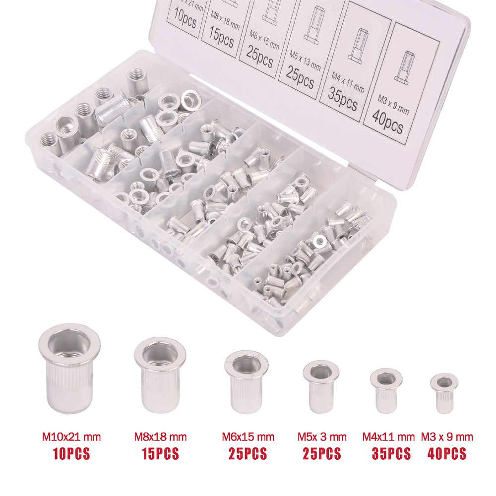 Flat Head Thread Insert Nut Metric Rivet Nut Assorment Kit M3 M4 M5 M6 M8 M10