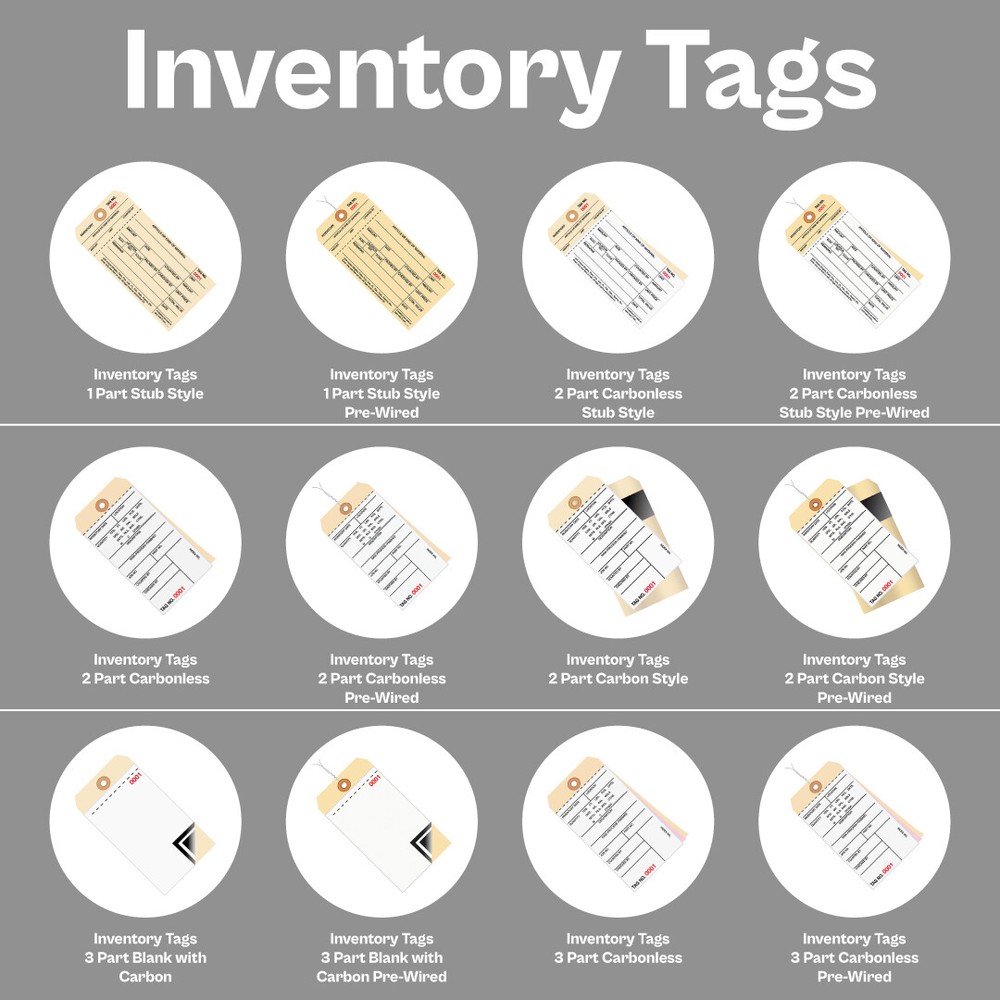 6 1/4″ White/Manila Inventory Tags 1/2/3 Part Carbonless Pack 500-1000/Case