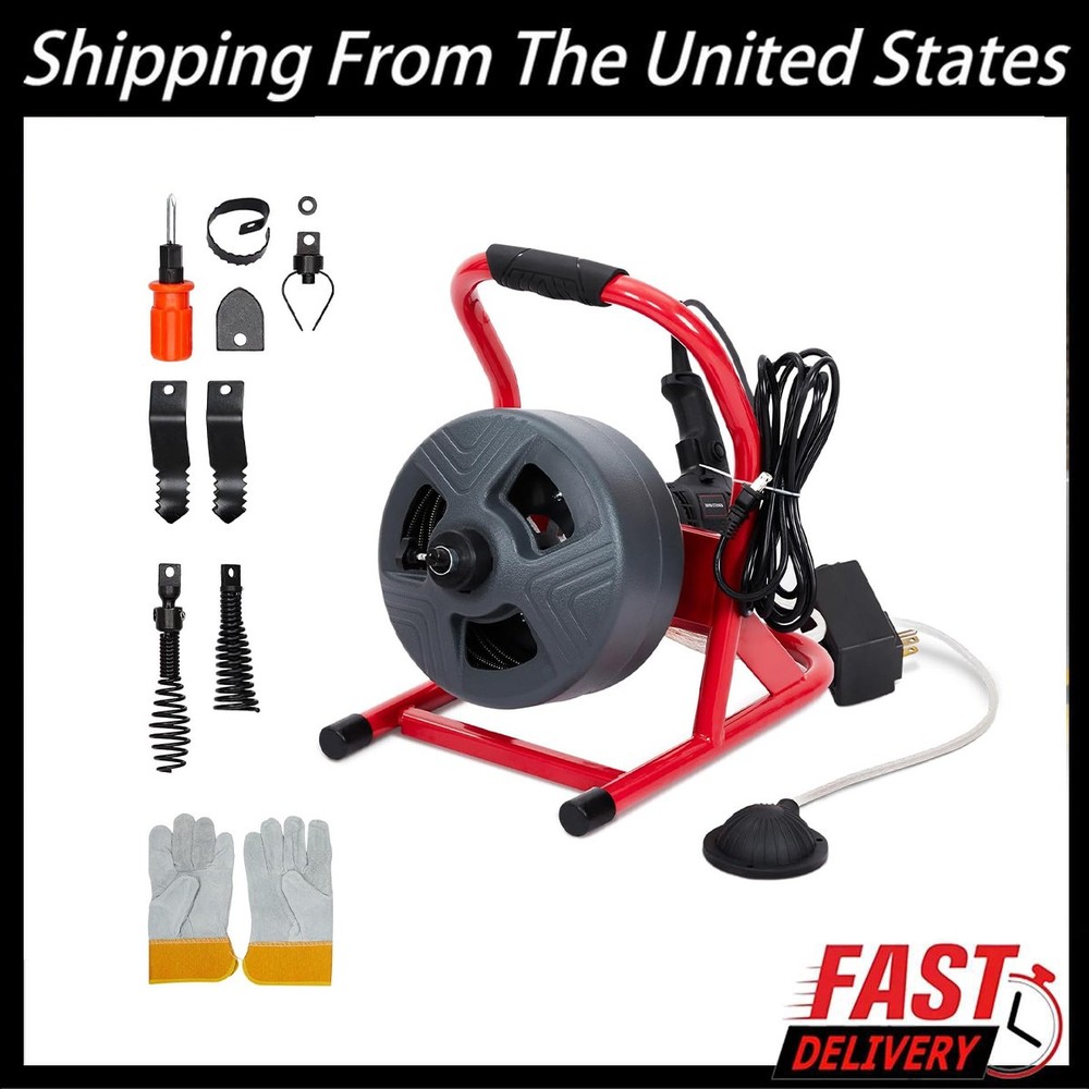 50Ft x 5/16″ Drain Cleaner Machine Drain Auger Sewer Snake Plumbing with Cutters