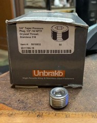 Unbrako - ½” Dryseal Stainless Steel Pressure Plug – P/N: 5010832 (NOS)