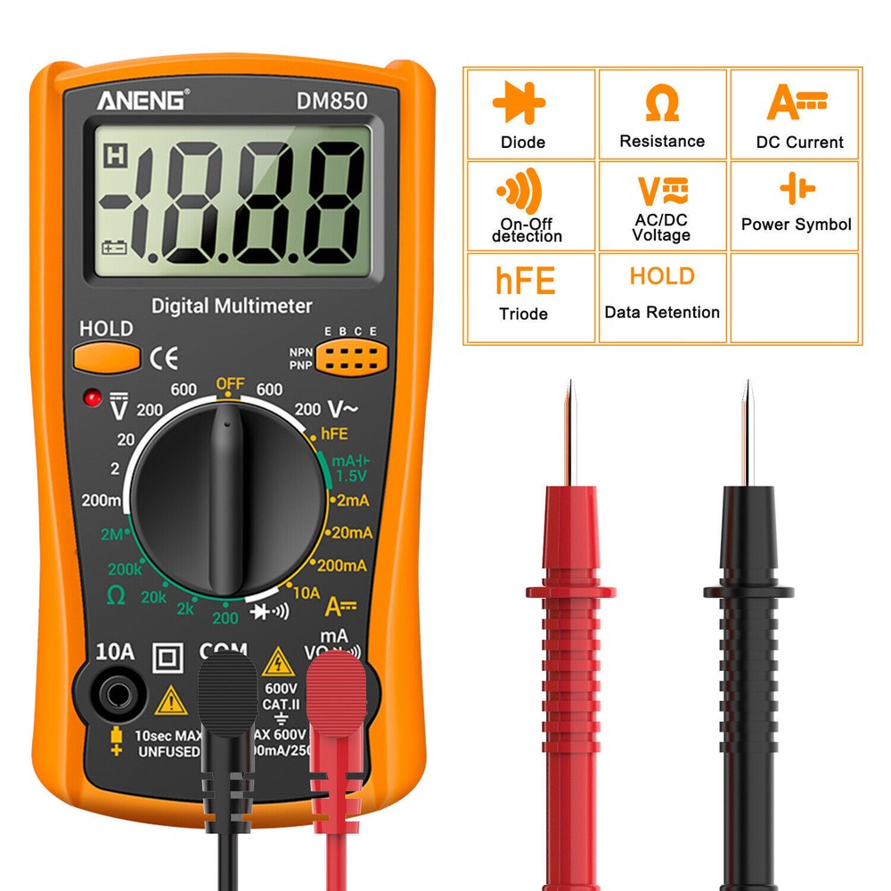 LCD Digital Multimeter AC DC Voltmeter Ammeter Ohmmeter Volt Tester Leads Meter