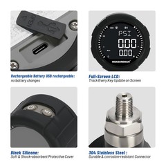 MEASUREMAN Digital Pressure Gauge 0-10000 PSI Bluetooth 1/4 NPT SS MA360